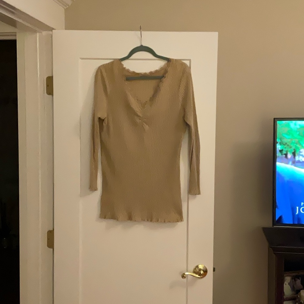 DEEP BEIGE STRETCHY LONGSLEEVE TUNIC/TEE SIZE- OS
